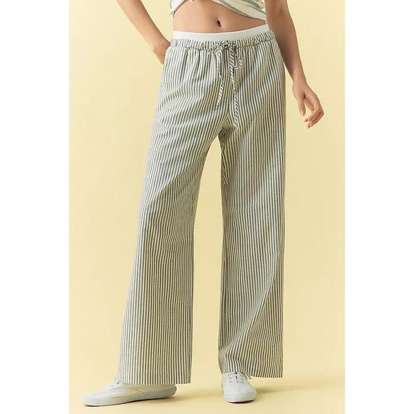 Anthropologie Maeve Womens Large Elastic-Trim Beach Pants Striped Wide Leg - Picture 1 of 13